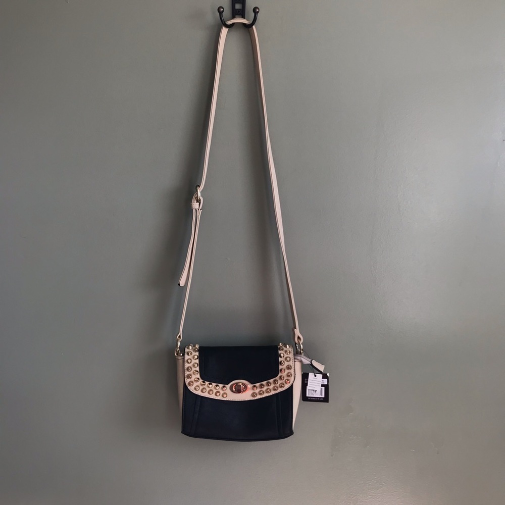 New with tags studded black cream gold small crossbody